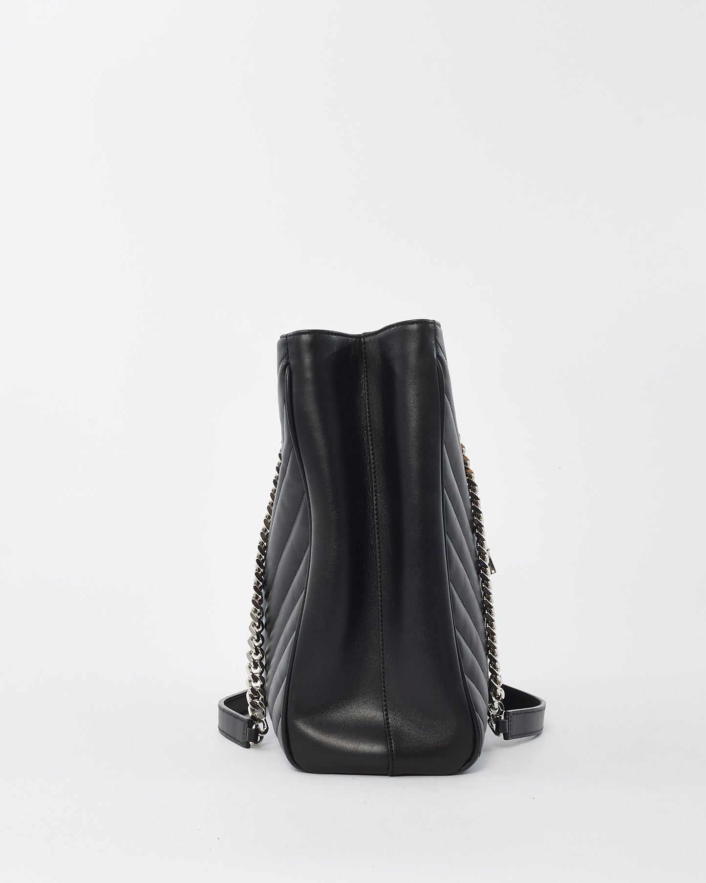 Saint Laurent Black Leather Matelasse Loulou Chevron Shopping Tote Bag