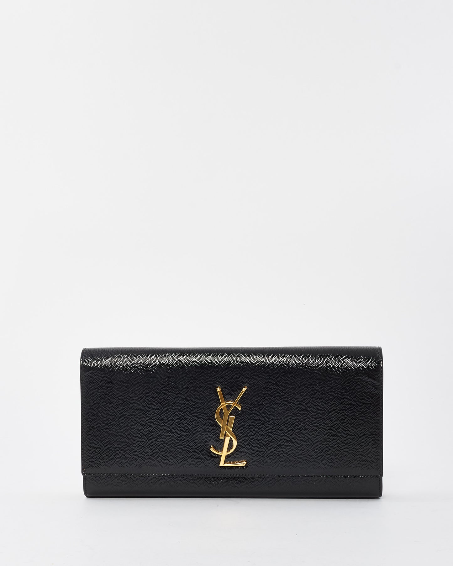 Saint Laurent Black Grained Leather YSL Logo Embossed Clutch