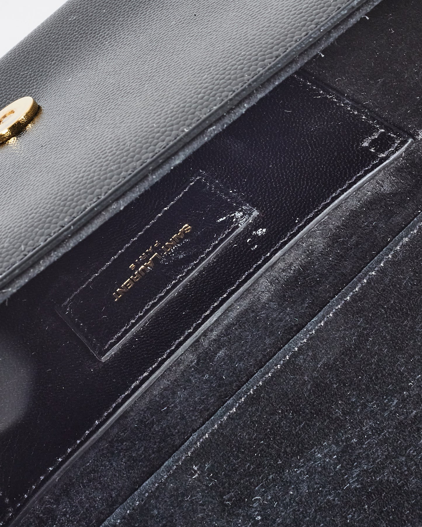 Saint Laurent Black Grained Leather YSL Logo Embossed Clutch