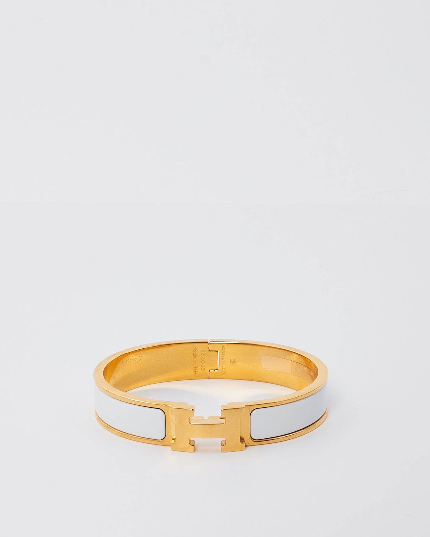 Hermès White & Gold Clic Clac H Bracelet - GM