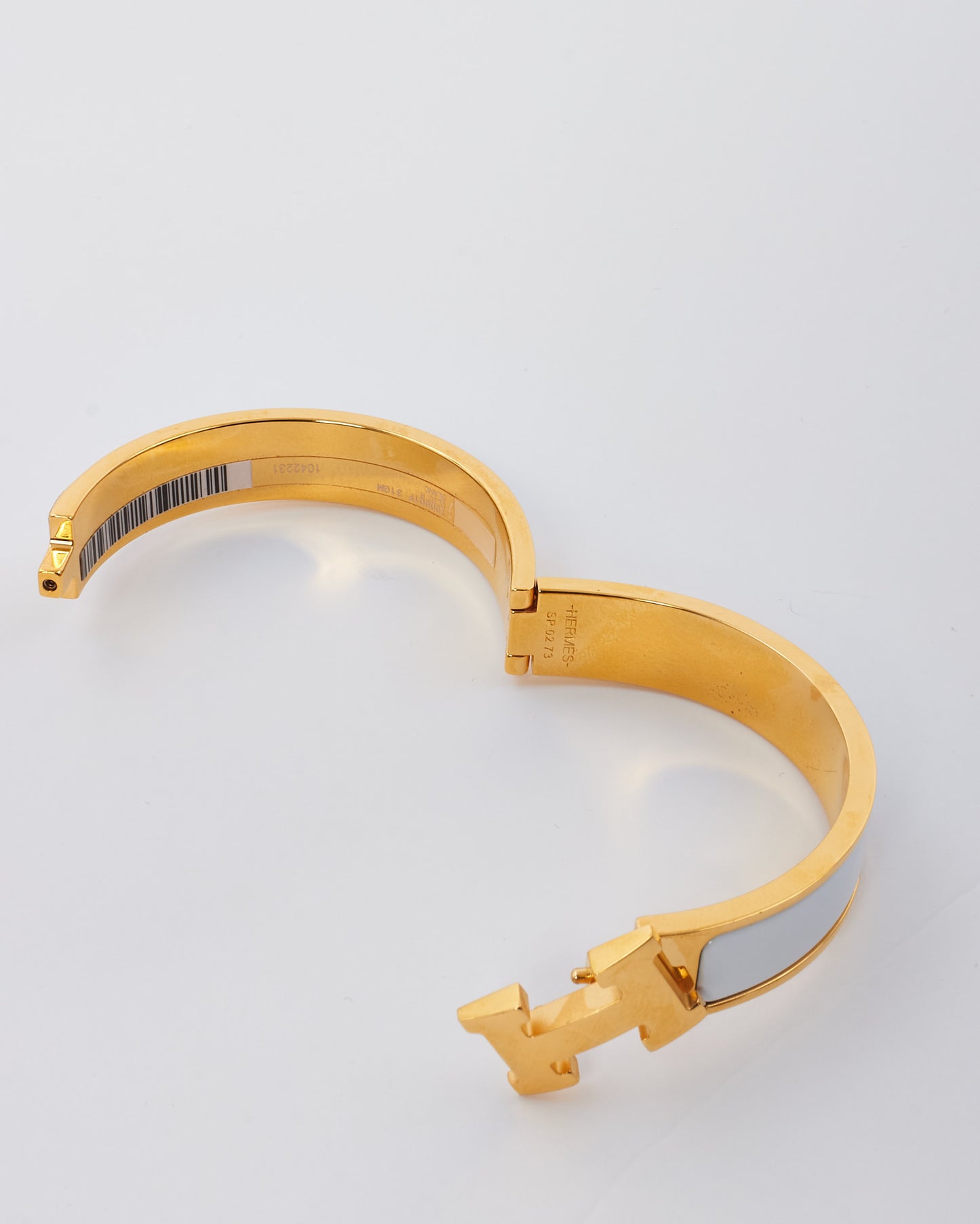 Hermès White & Gold Clic Clac H Bracelet - GM