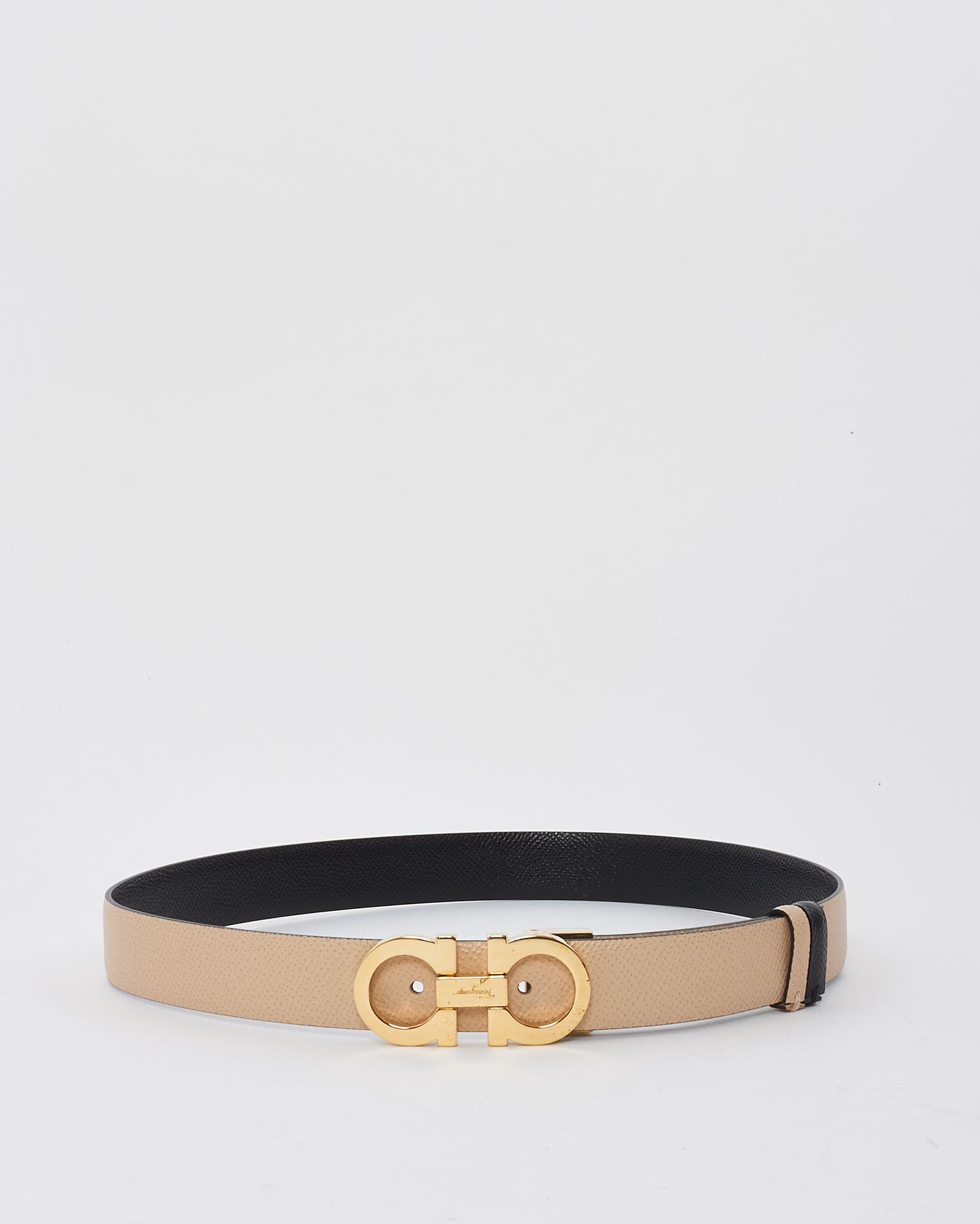 Salvatore Ferragamo Black/Beige Leather Gancini Reversible Belt - 80