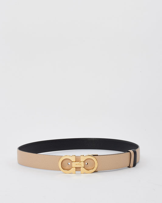 Salvatore Ferragamo Black/Beige Leather Gancini Reversible Belt - 80