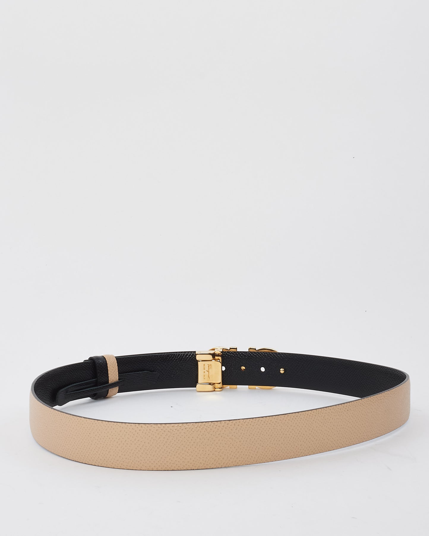 Salvatore Ferragamo Black/Beige Leather Gancini Reversible Belt - 80