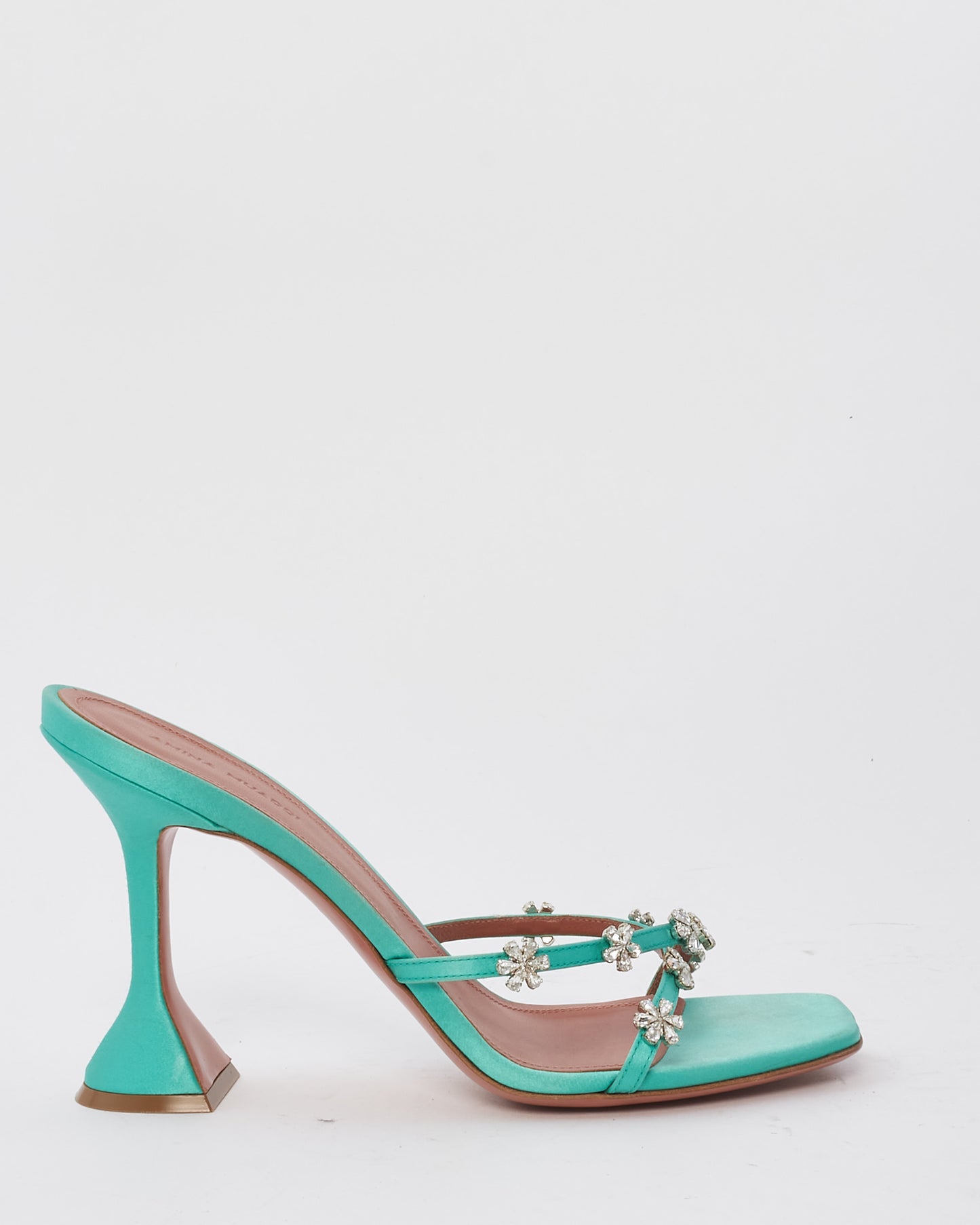 Amina Muaddi Green Satin Lily Embelished Flower Mule Sandals - 39