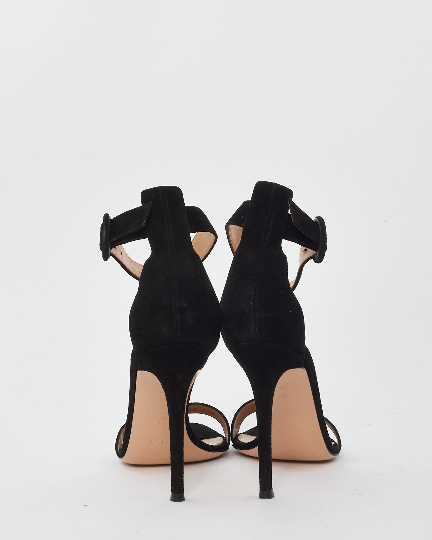 Gianvito Rossi Black Suede Ankle Strap Portofino 105 Stiletto Sandals - 37.5