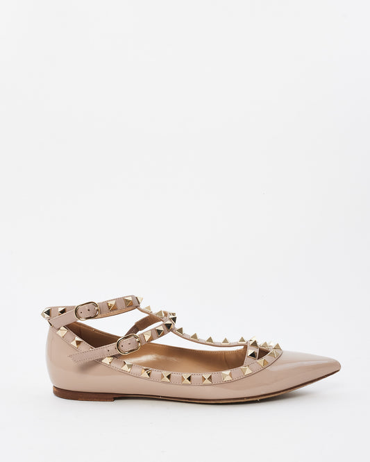 Valentino Beige Patent Rockstud Gladiator Flats - 36.5