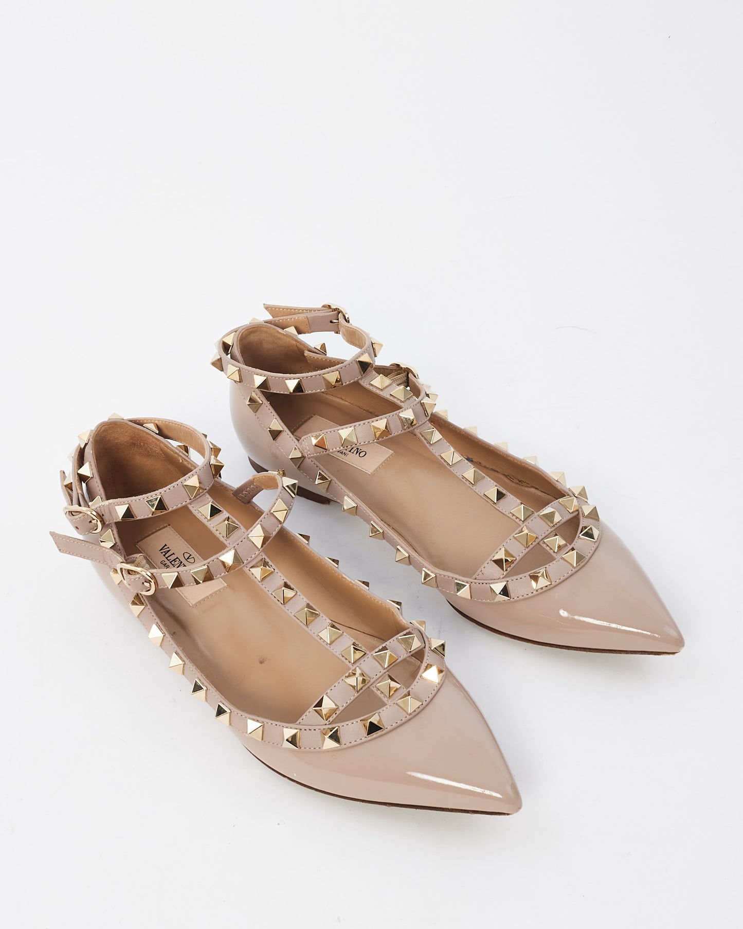 Valentino Beige Patent Rockstud Gladiator Flats - 36.5