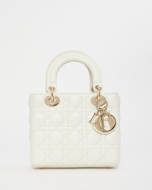 Dior White Cannage Leather Small Lady Dior Bag GHW