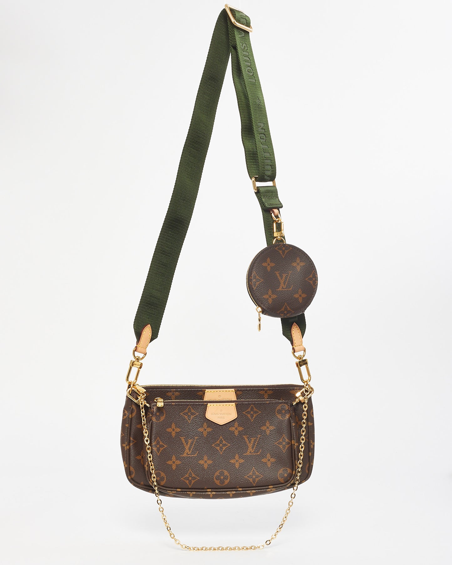 Louis Vuitton Monogram Canvas & Green Strap Multi Pochette Accessoires Bag