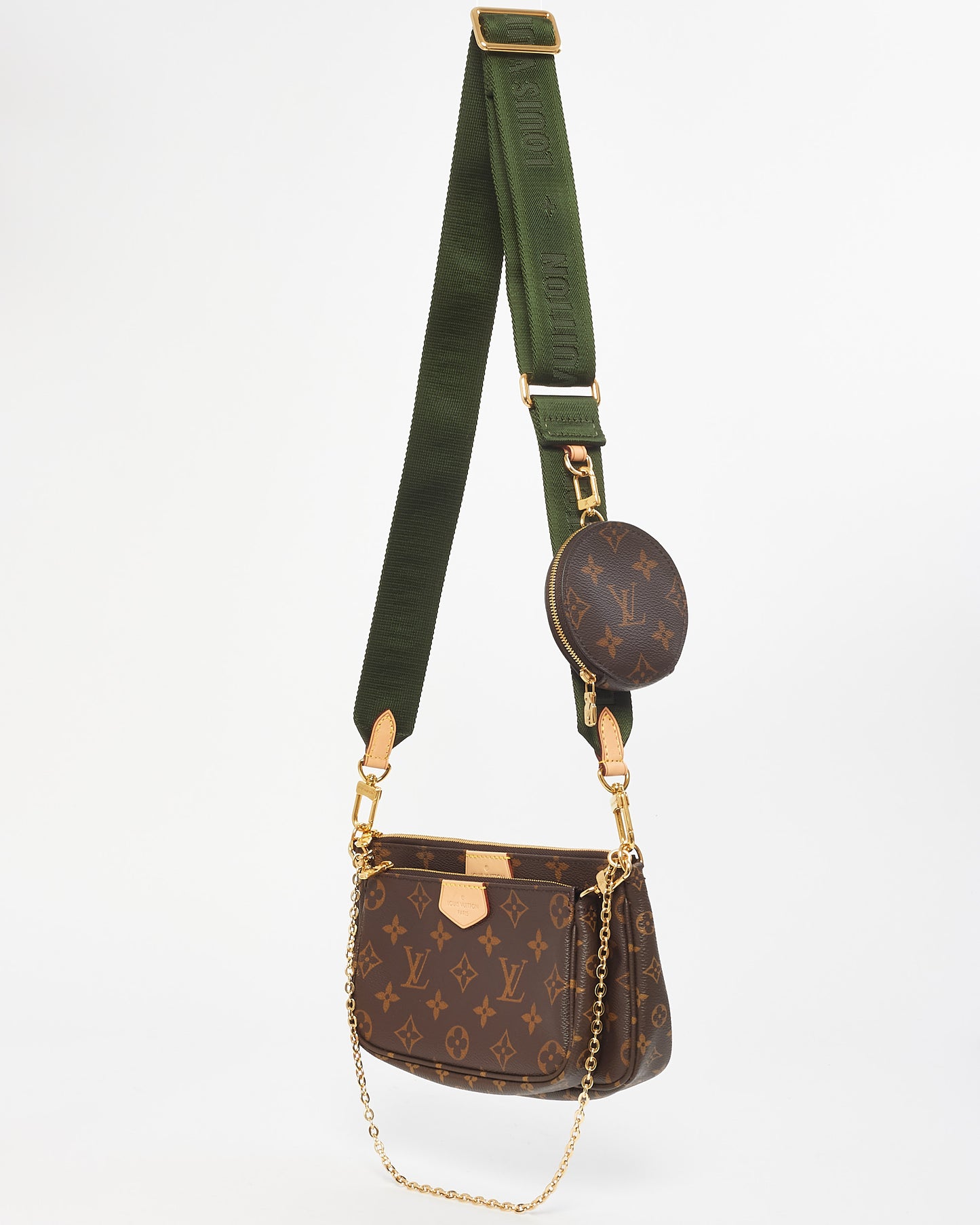 Louis Vuitton Monogram Canvas & Green Strap Multi Pochette Accessoires Bag