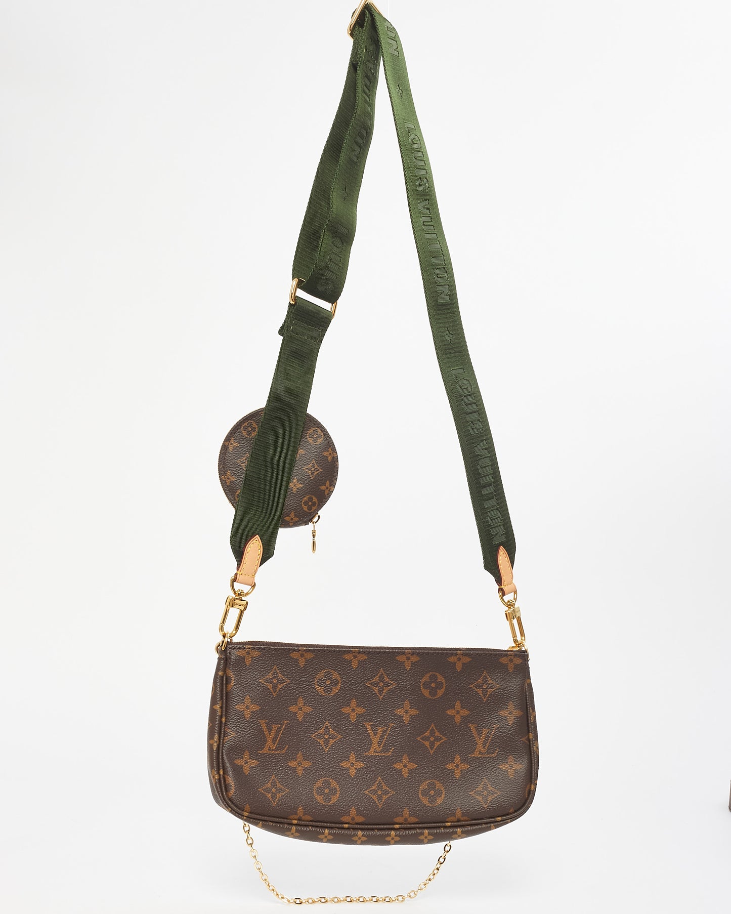 Louis Vuitton Monogram Canvas & Green Strap Multi Pochette Accessoires Bag