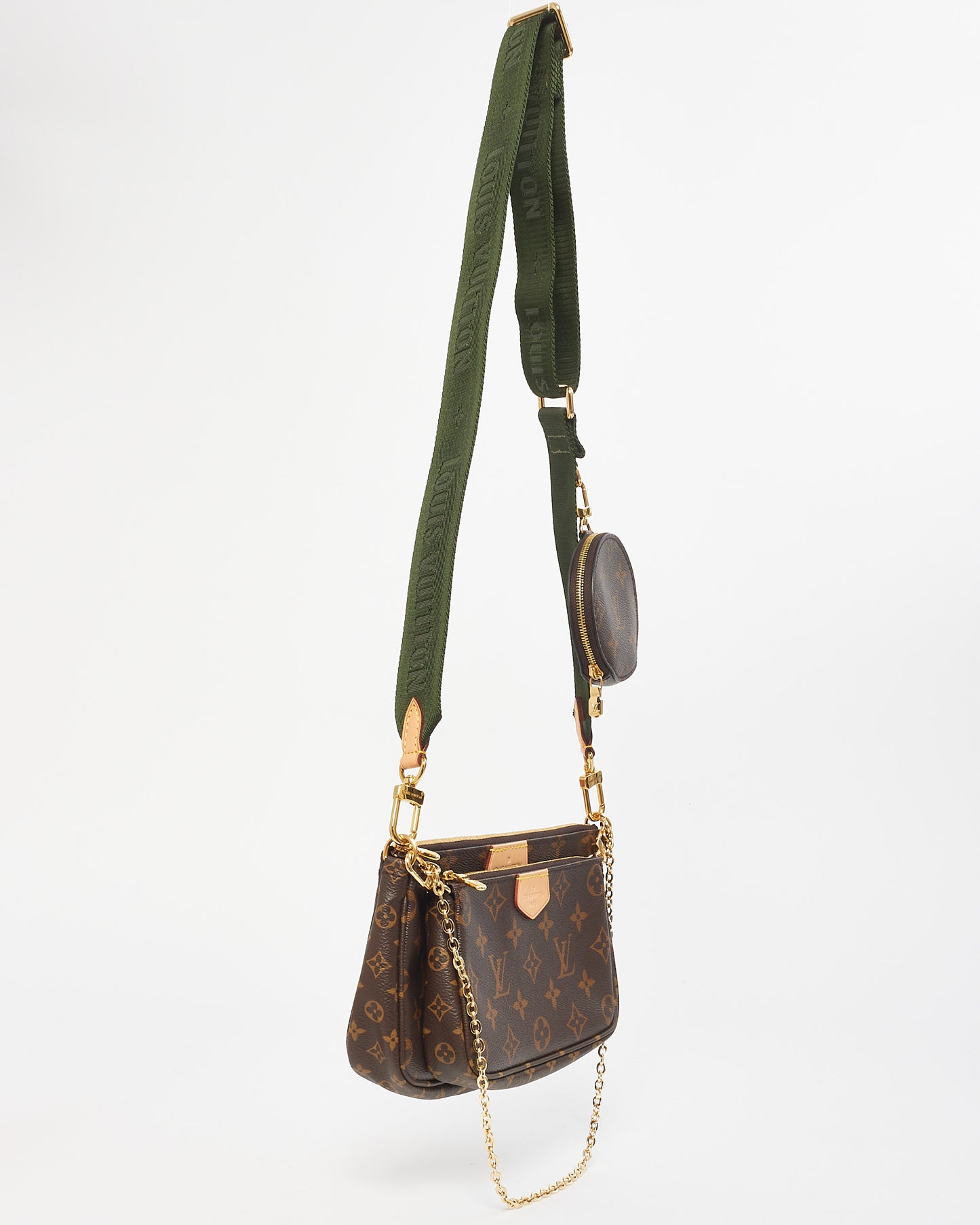 Louis Vuitton Monogram Canvas & Green Strap Multi Pochette Accessoires Bag