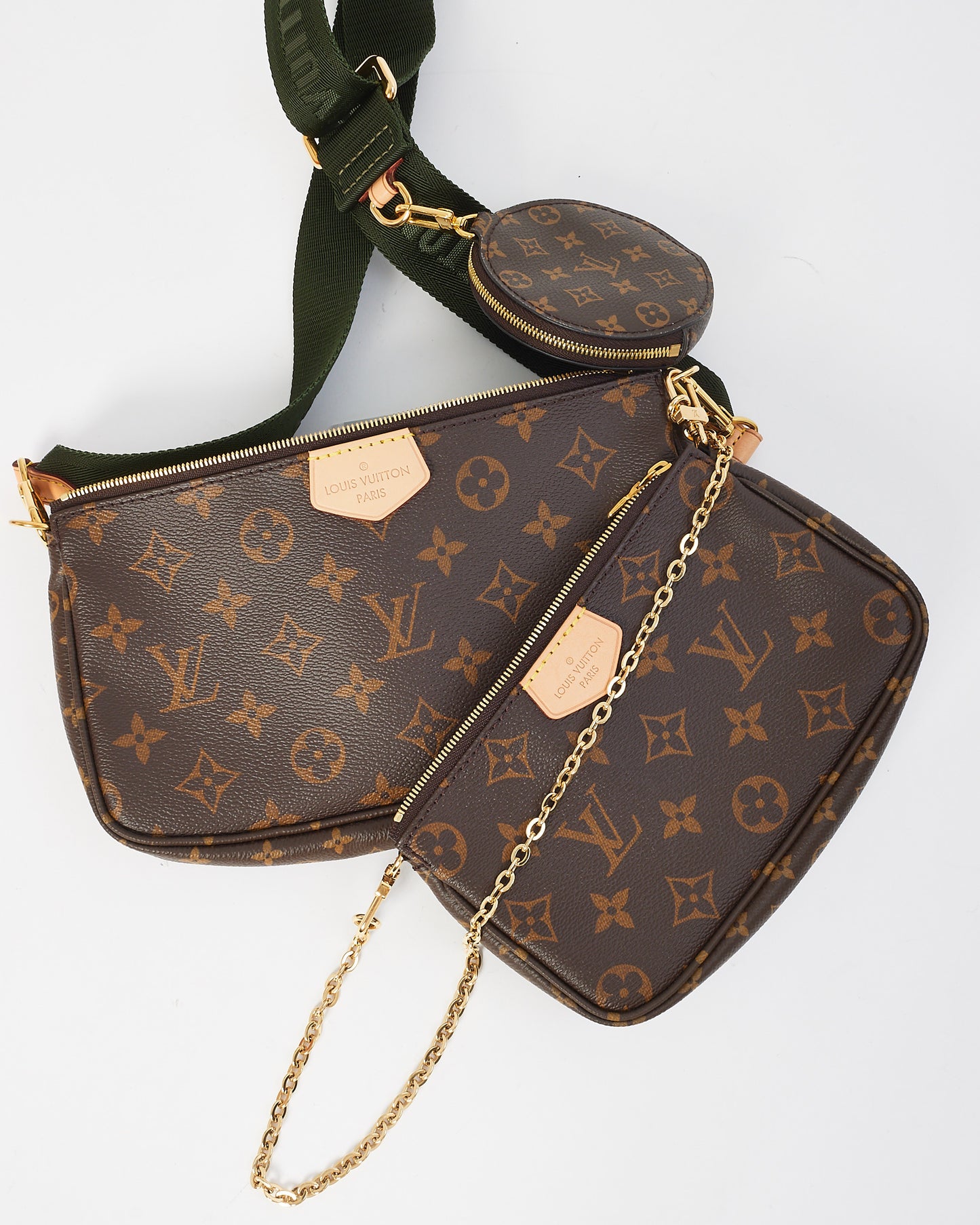 Louis Vuitton Monogram Canvas & Green Strap Multi Pochette Accessoires Bag