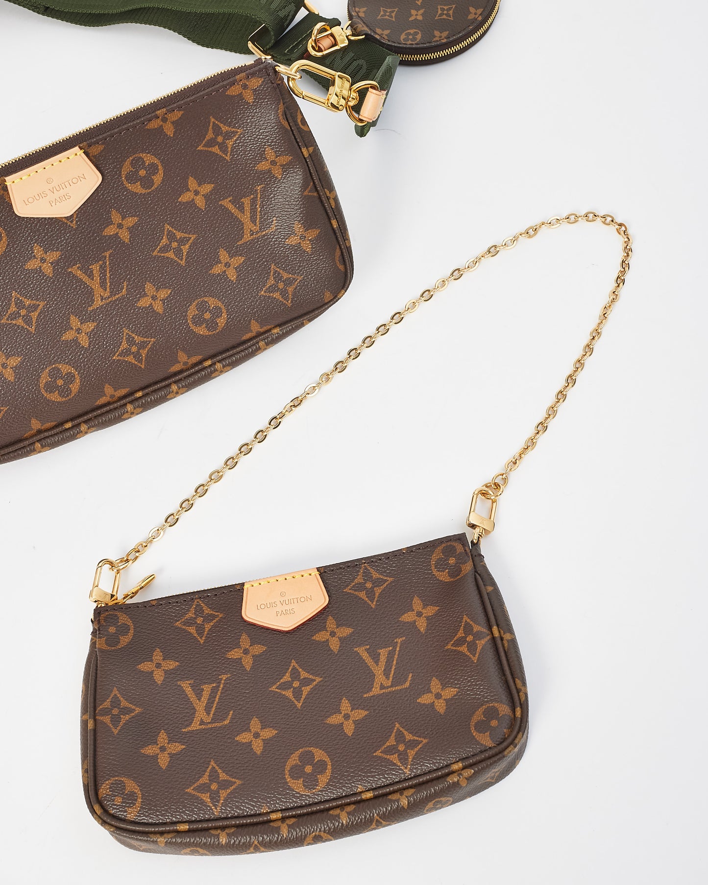 Louis Vuitton Monogram Canvas & Green Strap Multi Pochette Accessoires Bag