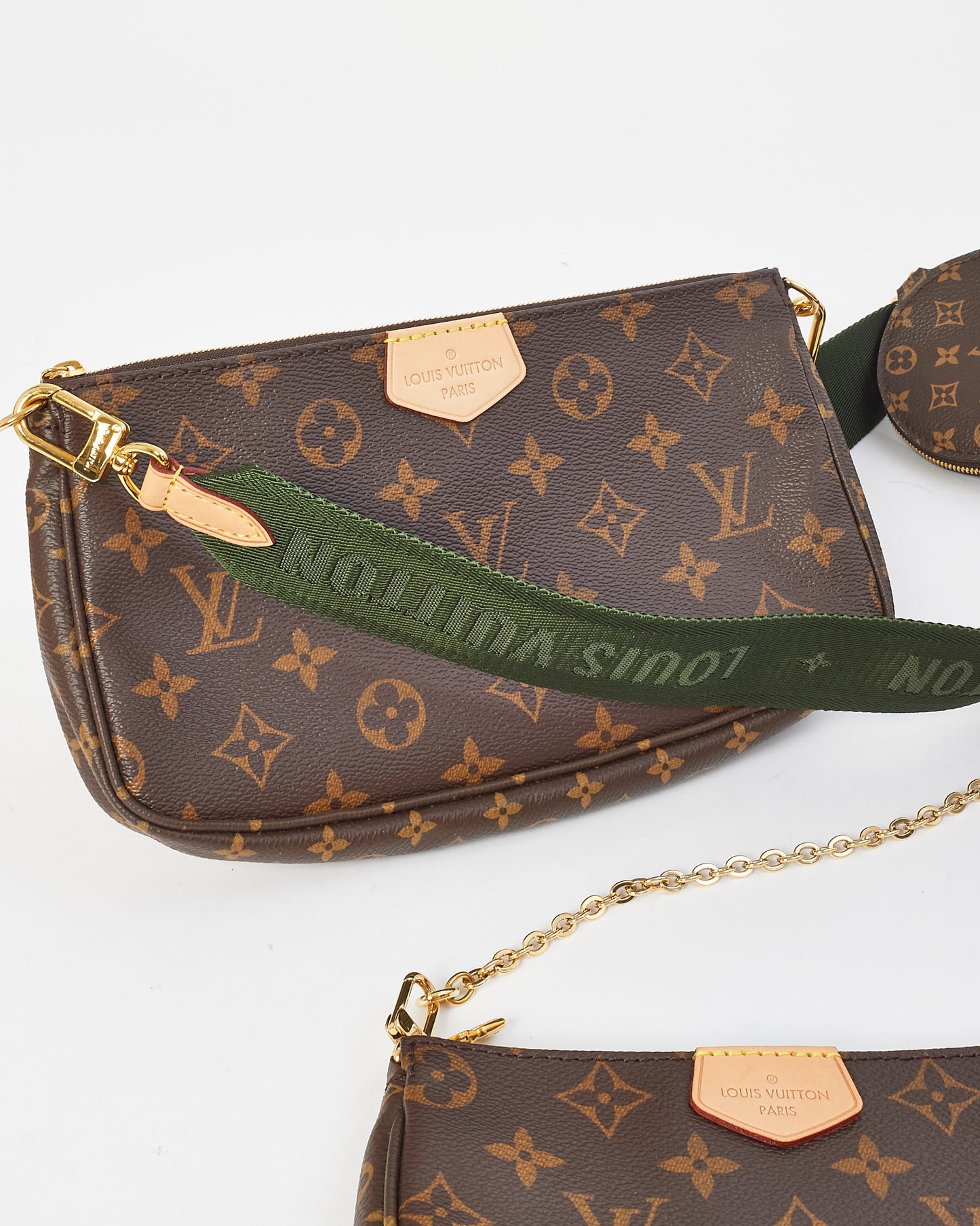 Louis Vuitton Monogram Canvas & Green Strap Multi Pochette Accessoires Bag