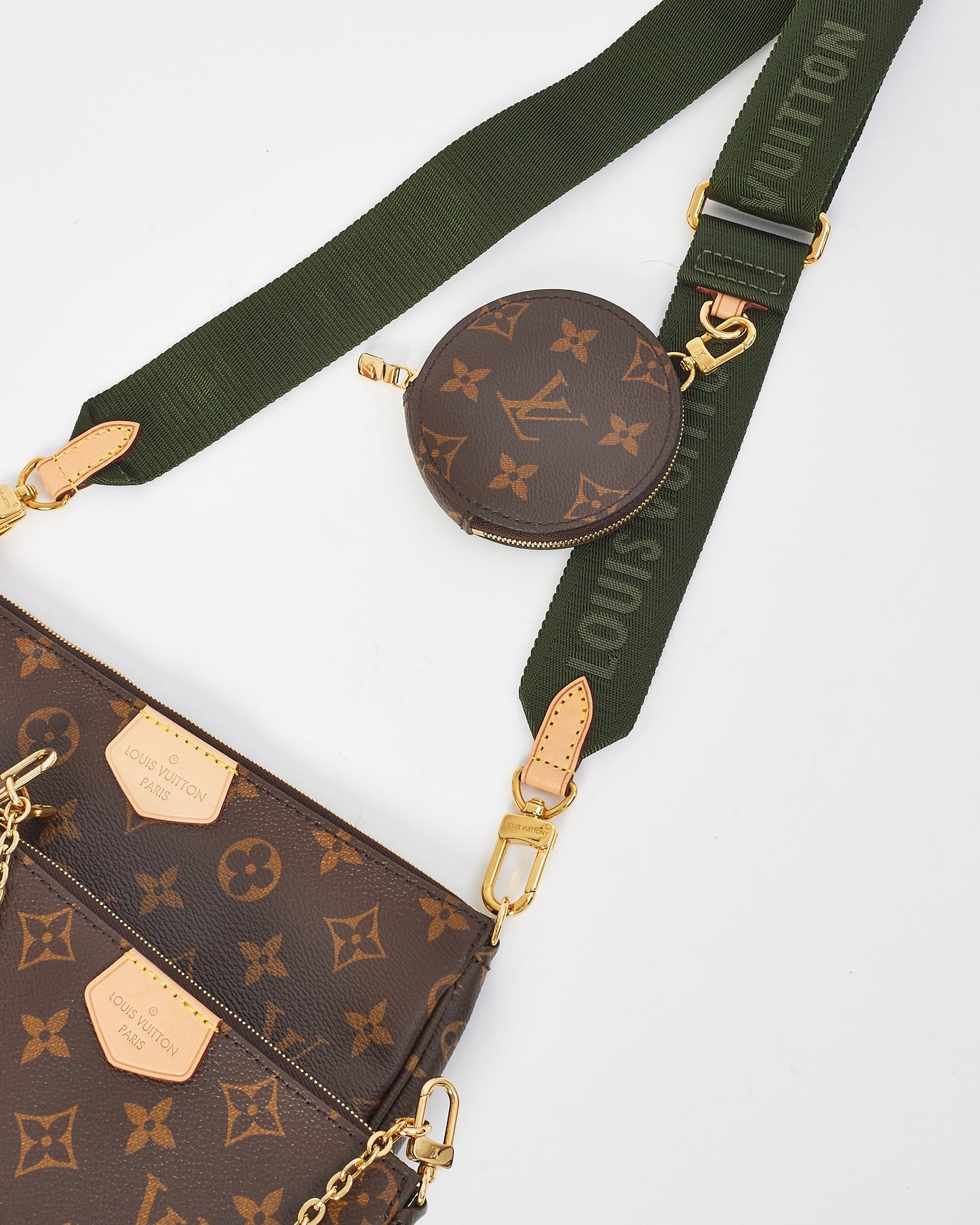 Louis Vuitton Monogram Canvas & Green Strap Multi Pochette Accessoires Bag