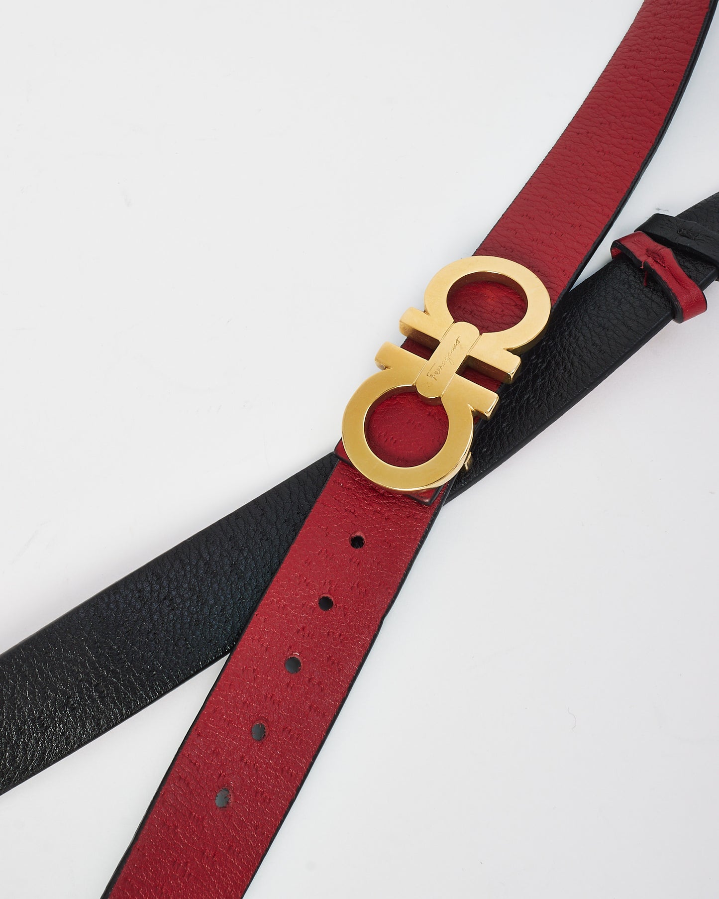 Salvatore Ferragamo Black & Red Reversible Leather Belt - 40/100