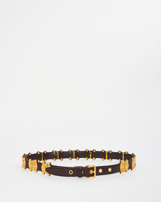 Miu Miu Vintage Brown Leather & Gold Hardware Belt - 85/34