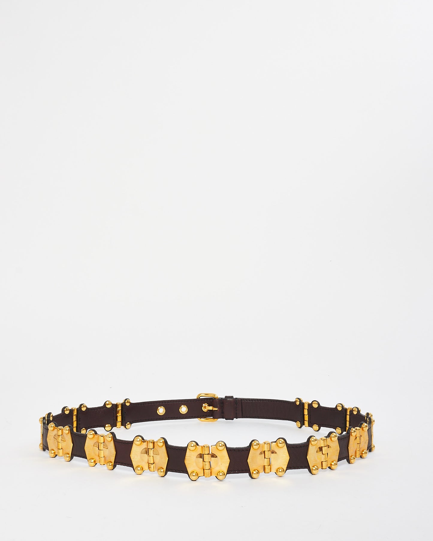 Miu Miu Vintage Brown Leather & Gold Hardware Belt - 85/34