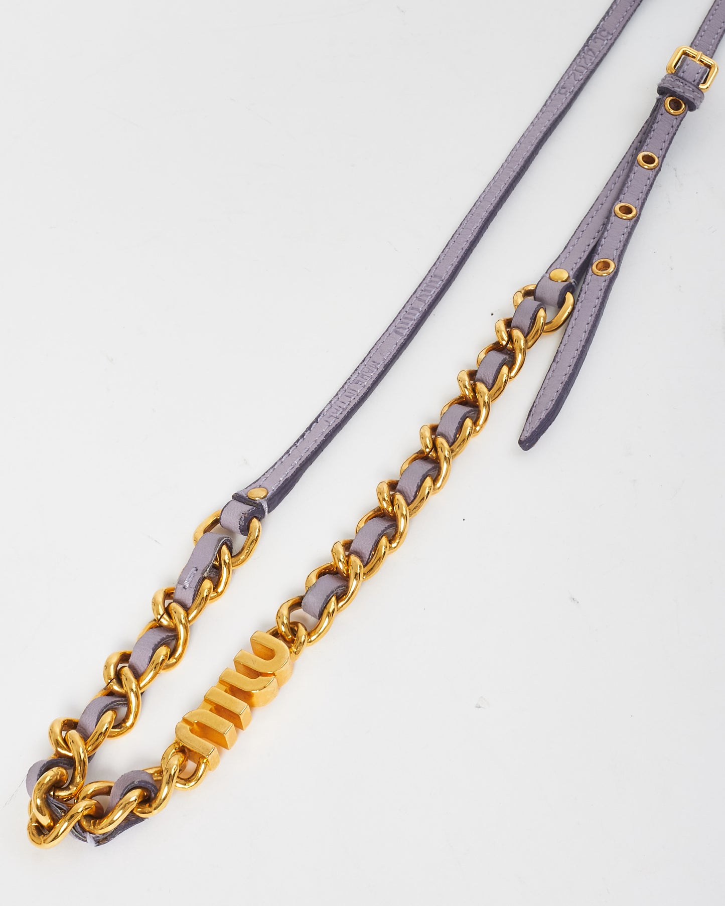 Miu Miu Lavender Leather & Gold Chain Thin Belt