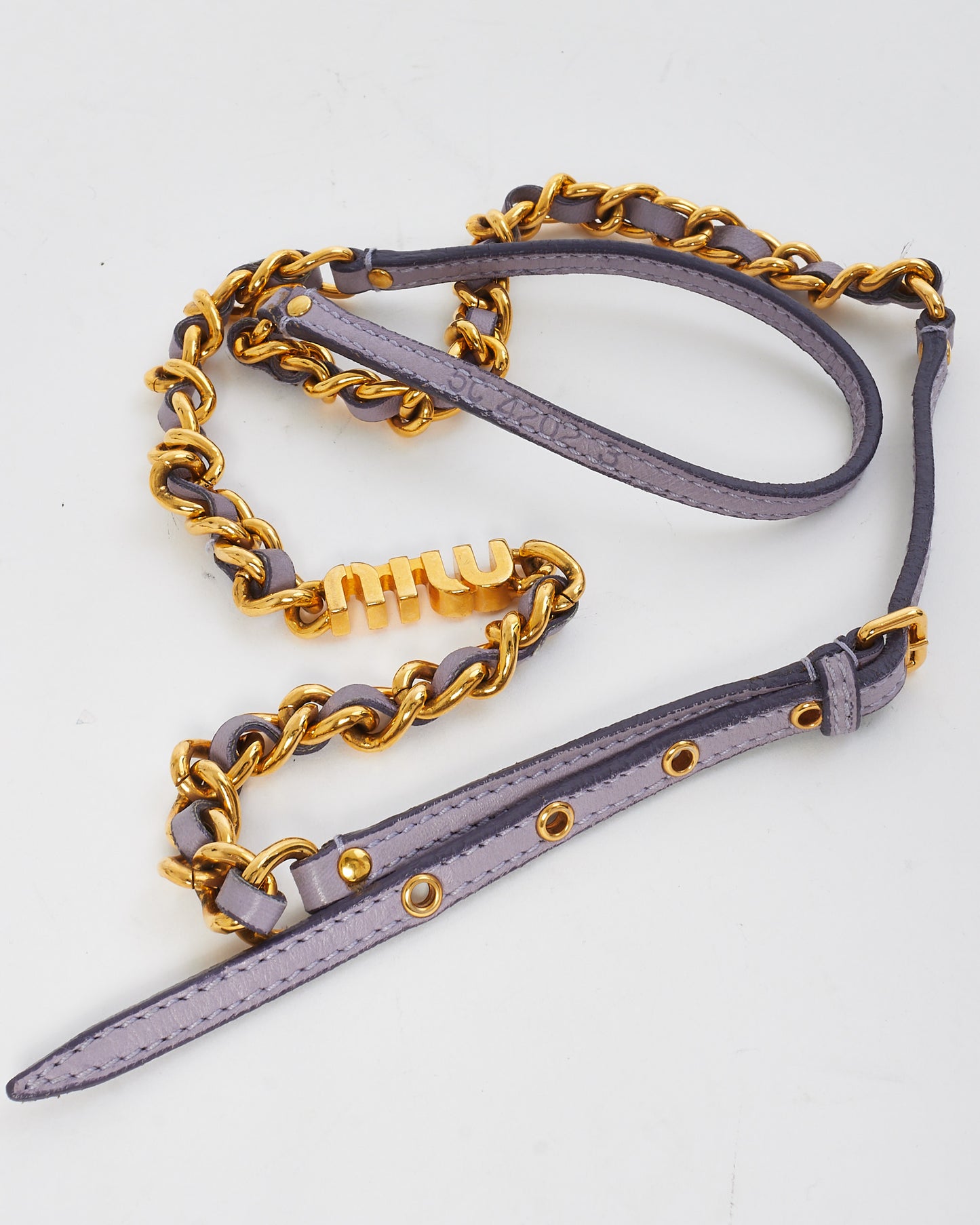 Miu Miu Lavender Leather & Gold Chain Thin Belt