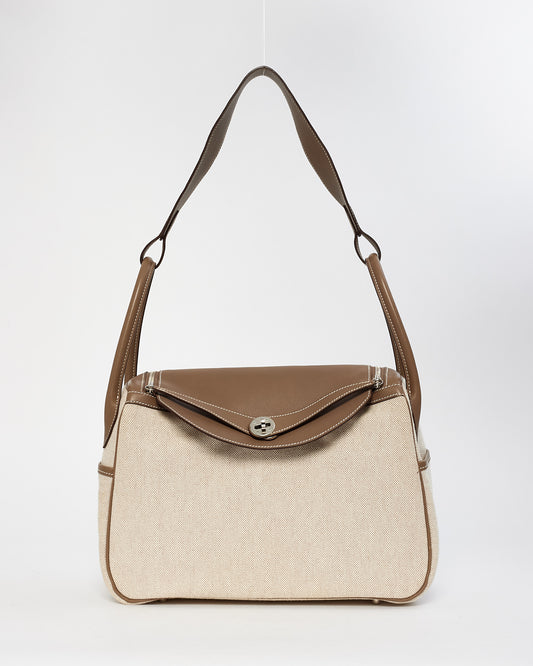 Hermès Beige Canvas & Etoupe Leather 34cm Lindy Shoulder Bag with SHW