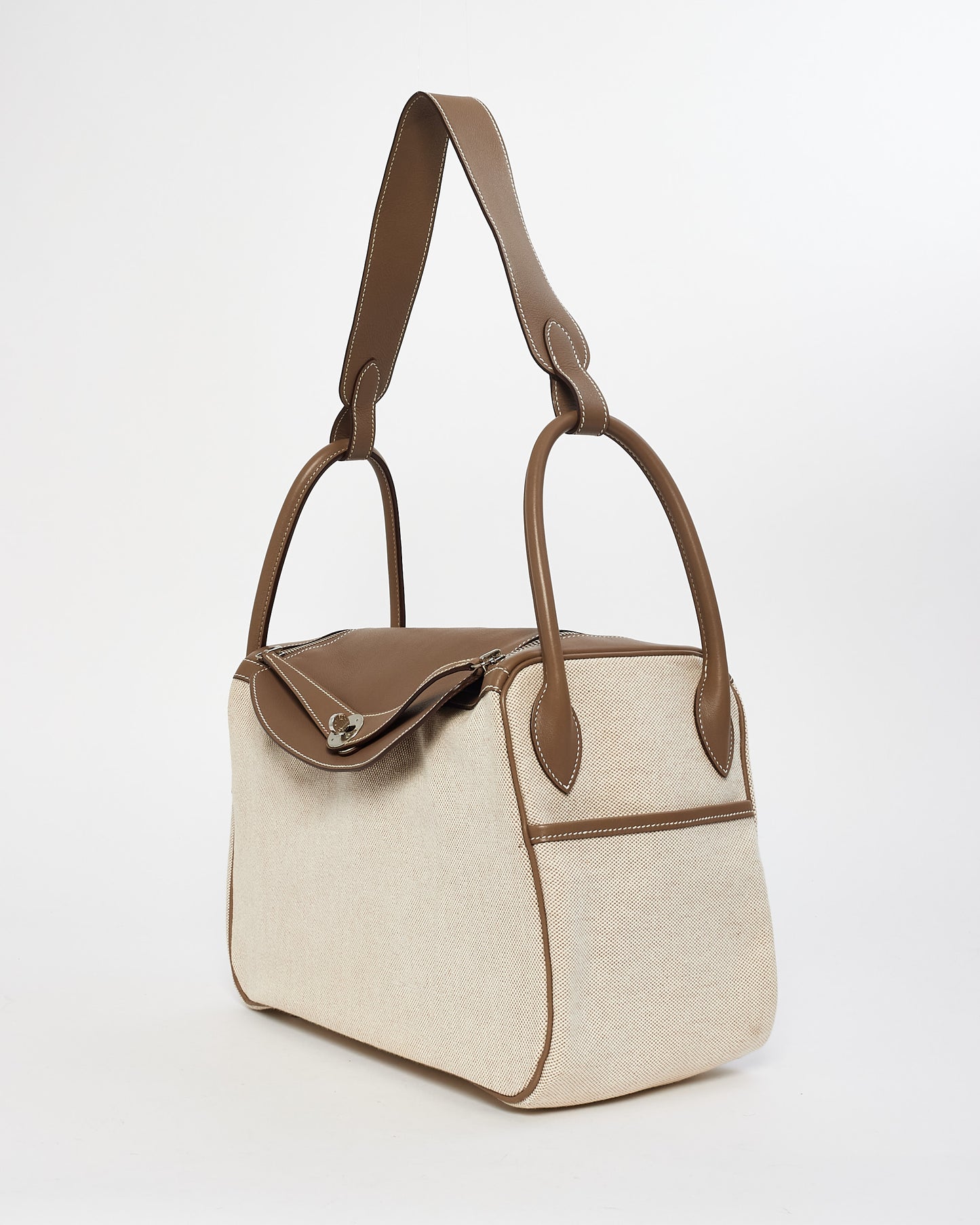 Hermès Beige Canvas & Etoupe Leather 34cm Lindy Shoulder Bag with SHW