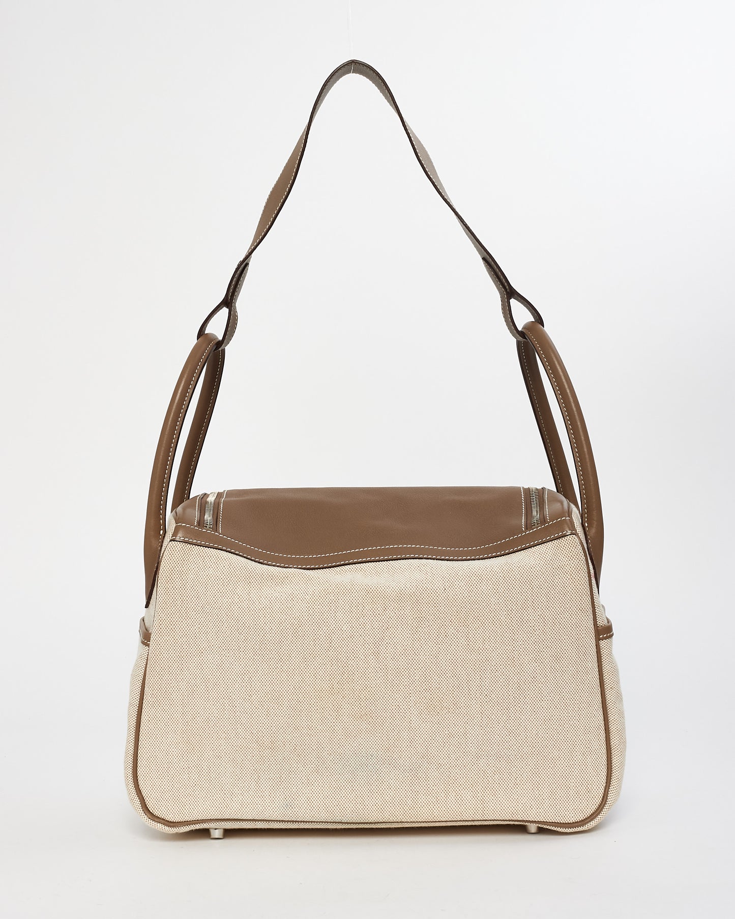 Hermès Beige Canvas & Etoupe Leather 34cm Lindy Shoulder Bag with SHW