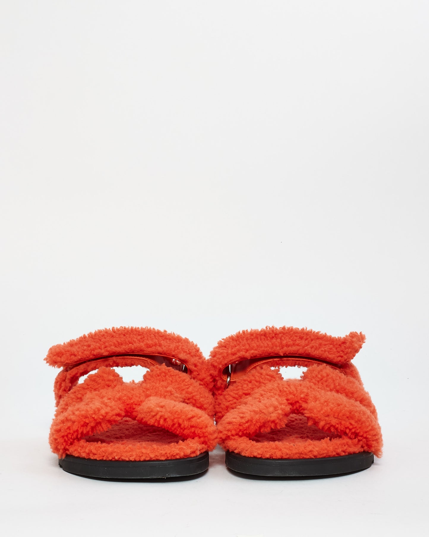 Hermès Orange Shearling Chypre Sandals - 40.5