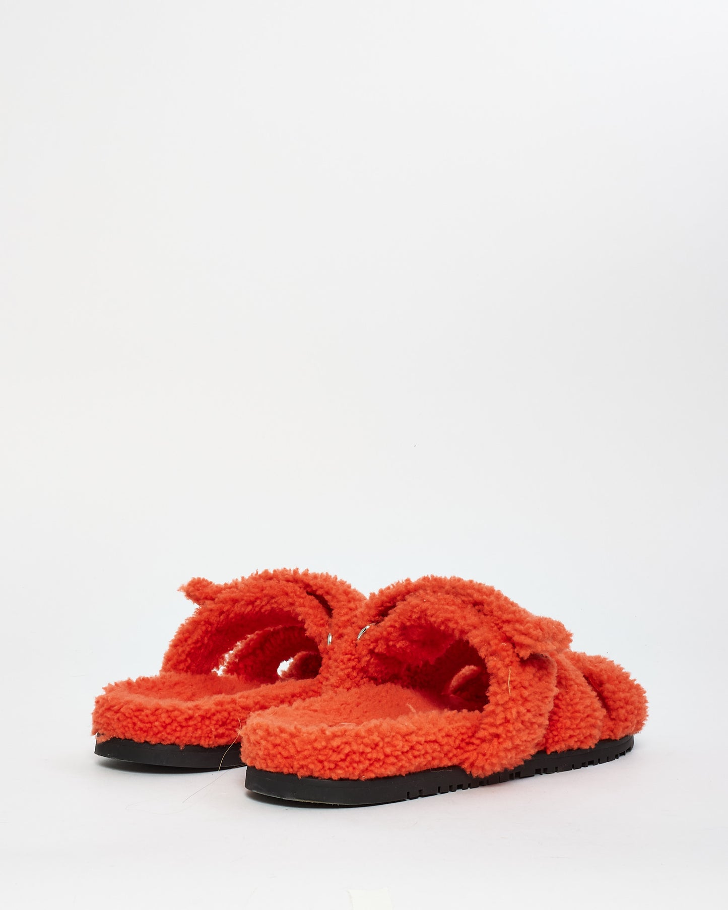 Hermès Orange Shearling Chypre Sandals - 40.5