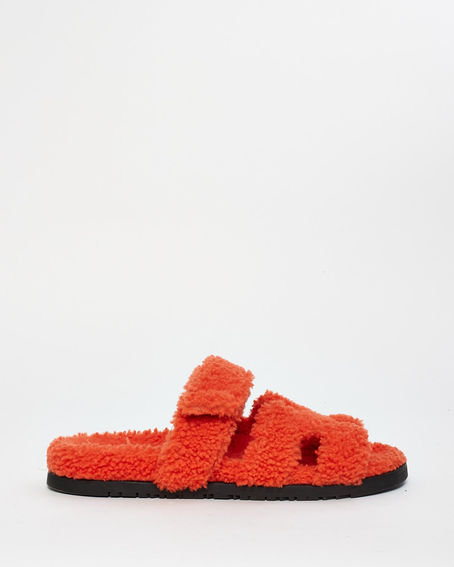 Hermès Orange Shearling Chypre Sandals - 40.5