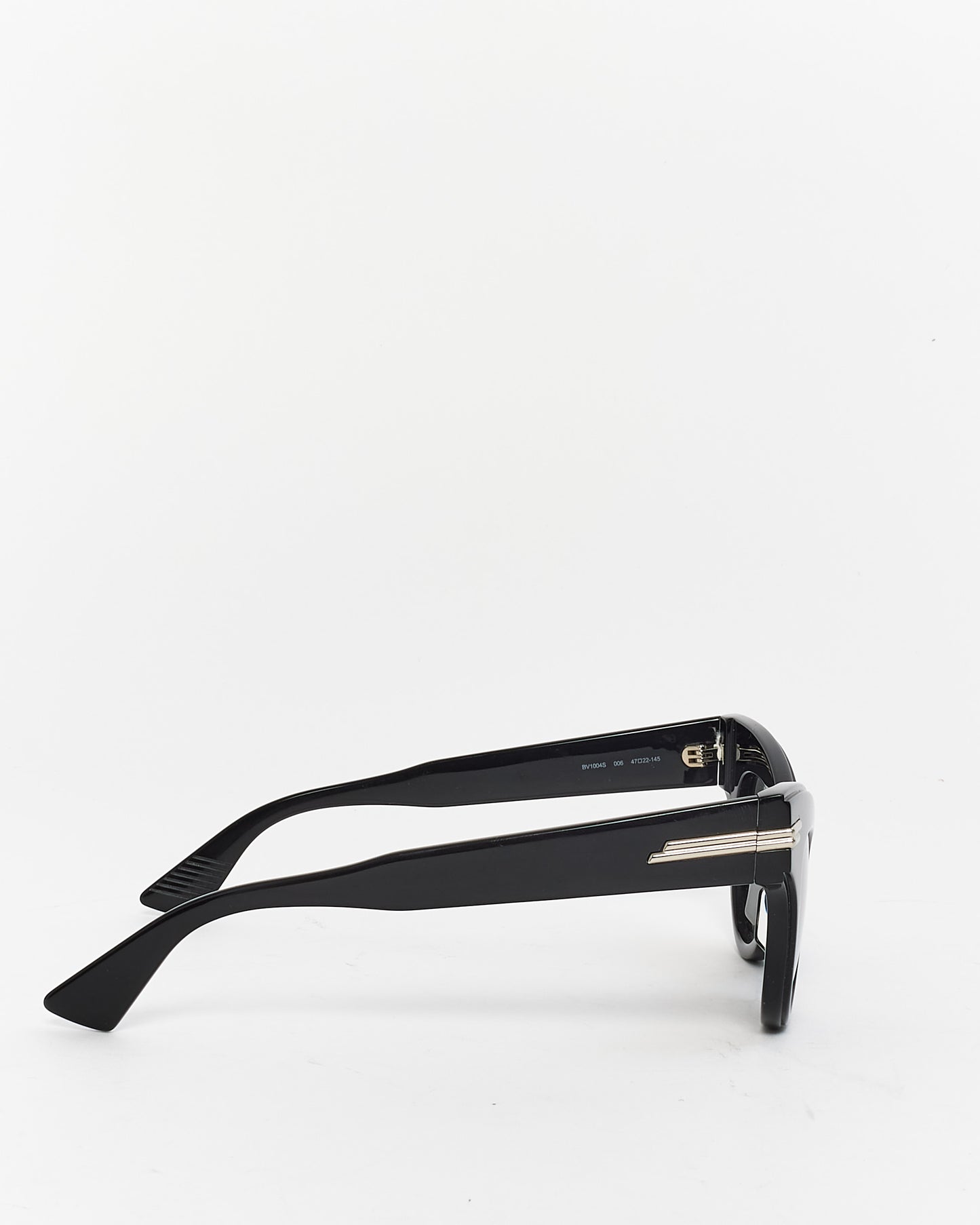 Bottega Veneta Black Acetate Cat Eye Silver Detail Cat.3 Sunglasses