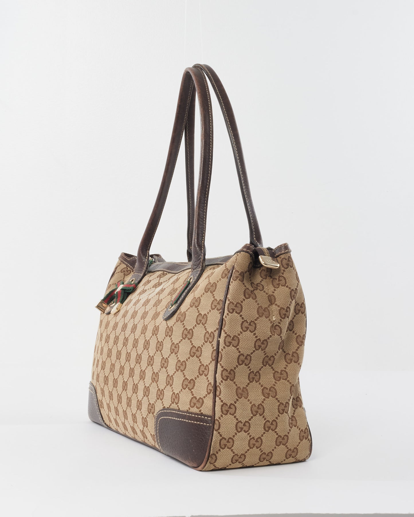 Gucci Brown/Beige Monogram Canvas Princy Sherry GG Tote Bag