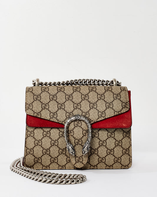 Gucci Monogram Coated Canvas & Red Suede GG Super Mini Dionysus