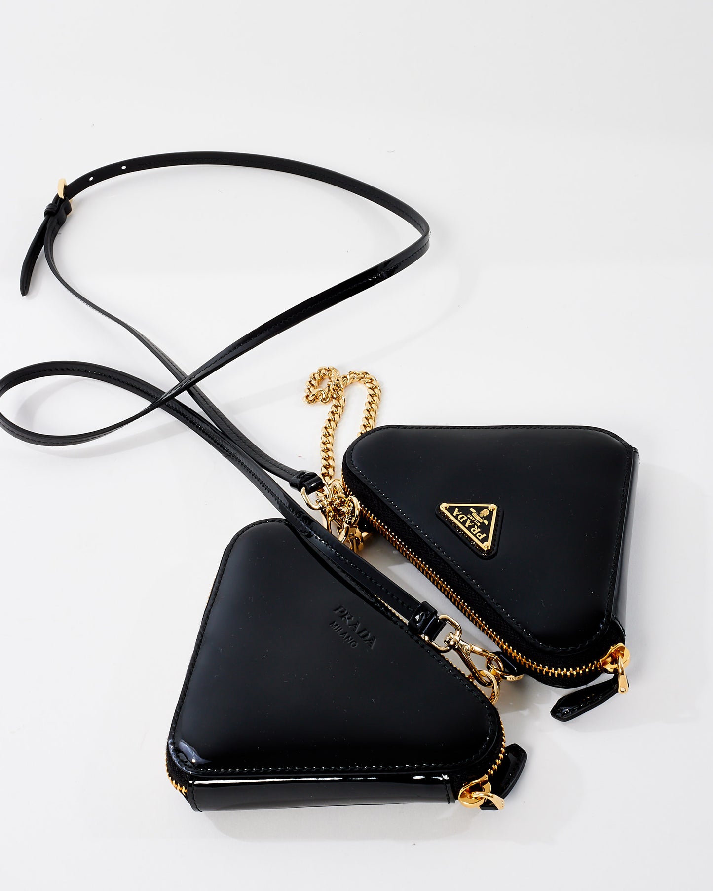 Prada Black Patent Leather Triangle Crossbody Bag