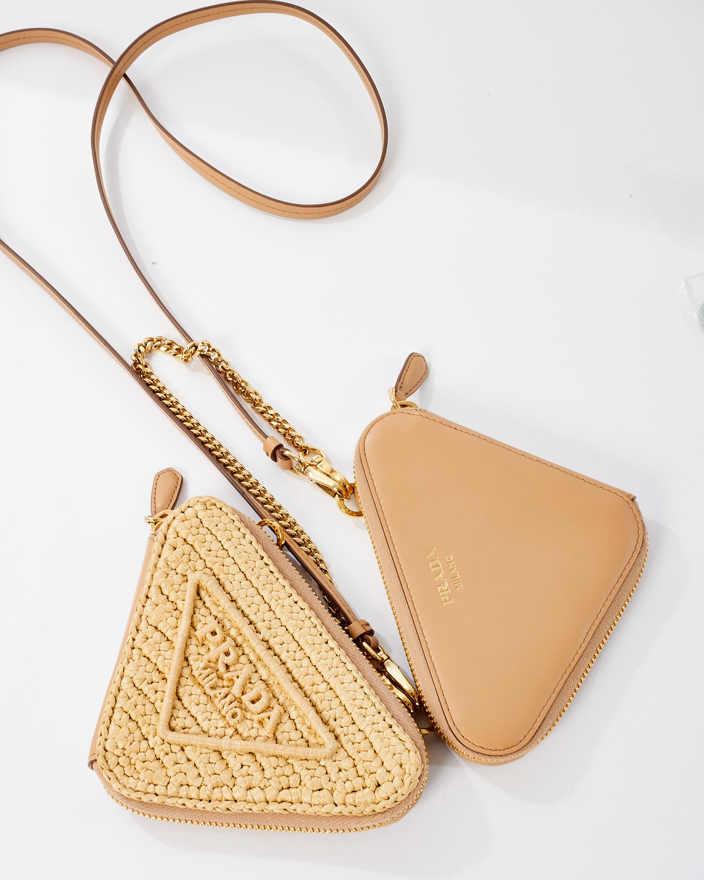 Prada Beige Raffia Crochet & Leather Mini Pouch Crossbody Bag