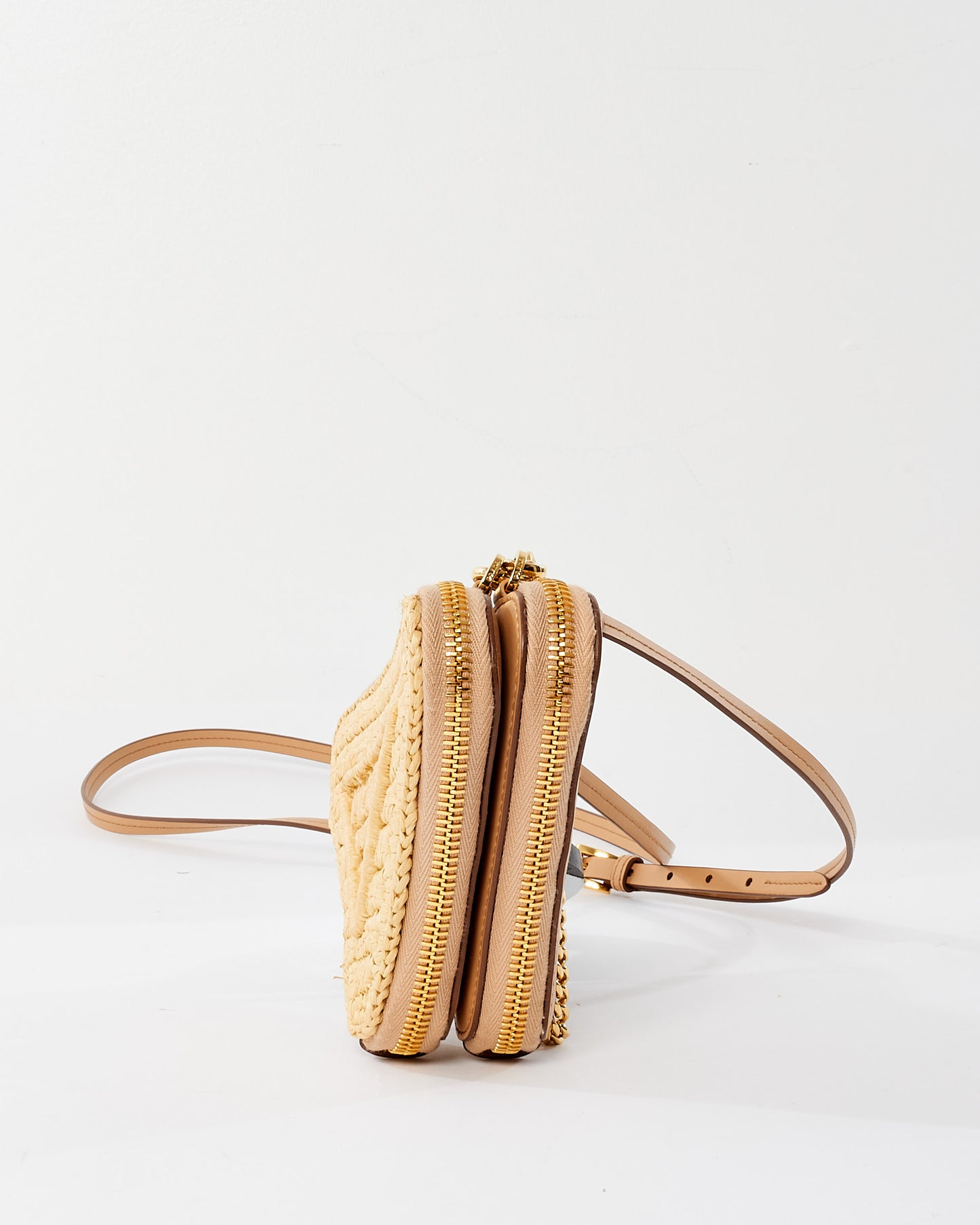 Prada Beige Raffia Crochet & Leather Mini Pouch Crossbody Bag