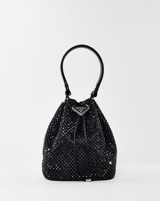 Prada Satin Black Crystal Mini Bucket Bag