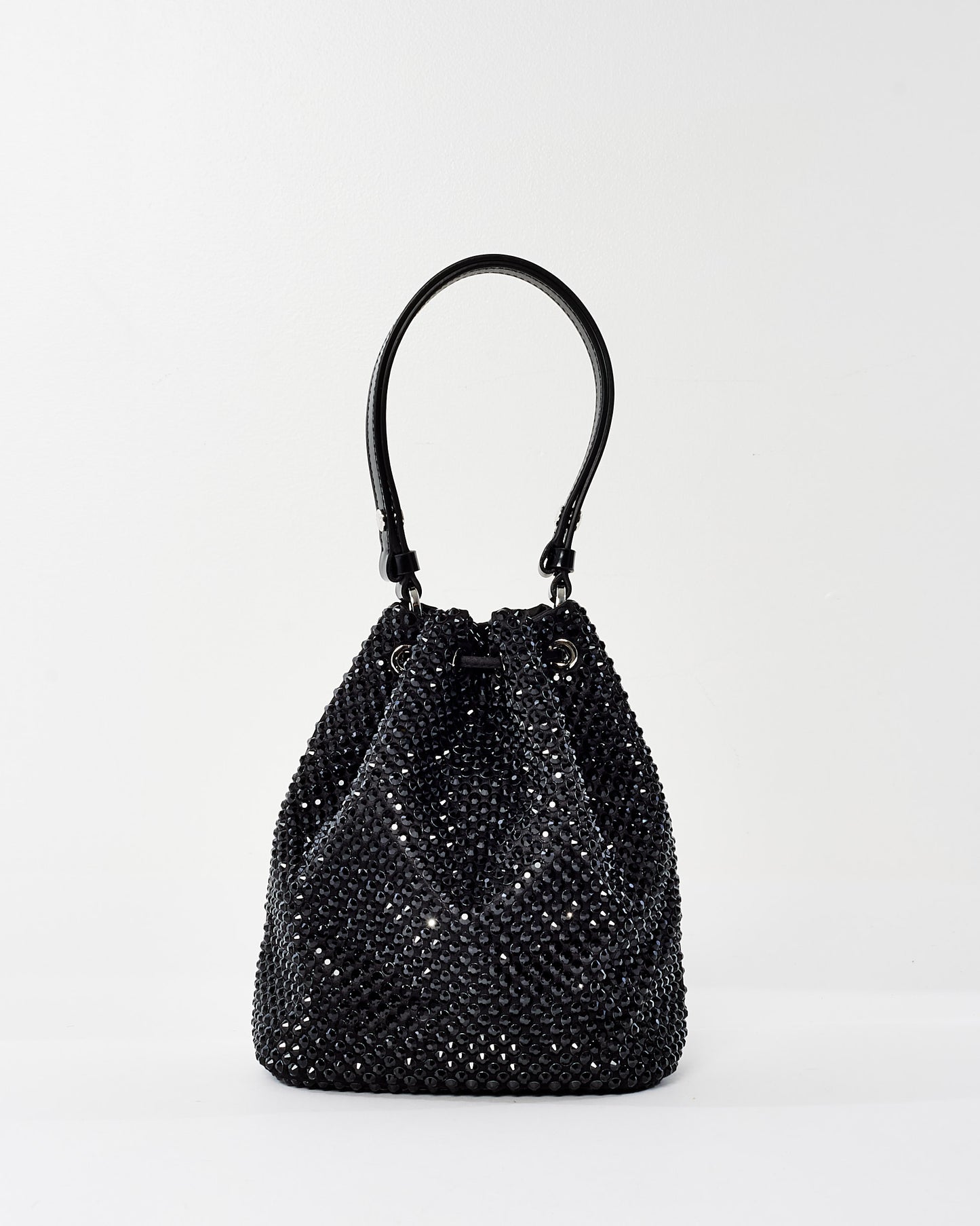 Prada Satin Black Crystal Mini Bucket Bag