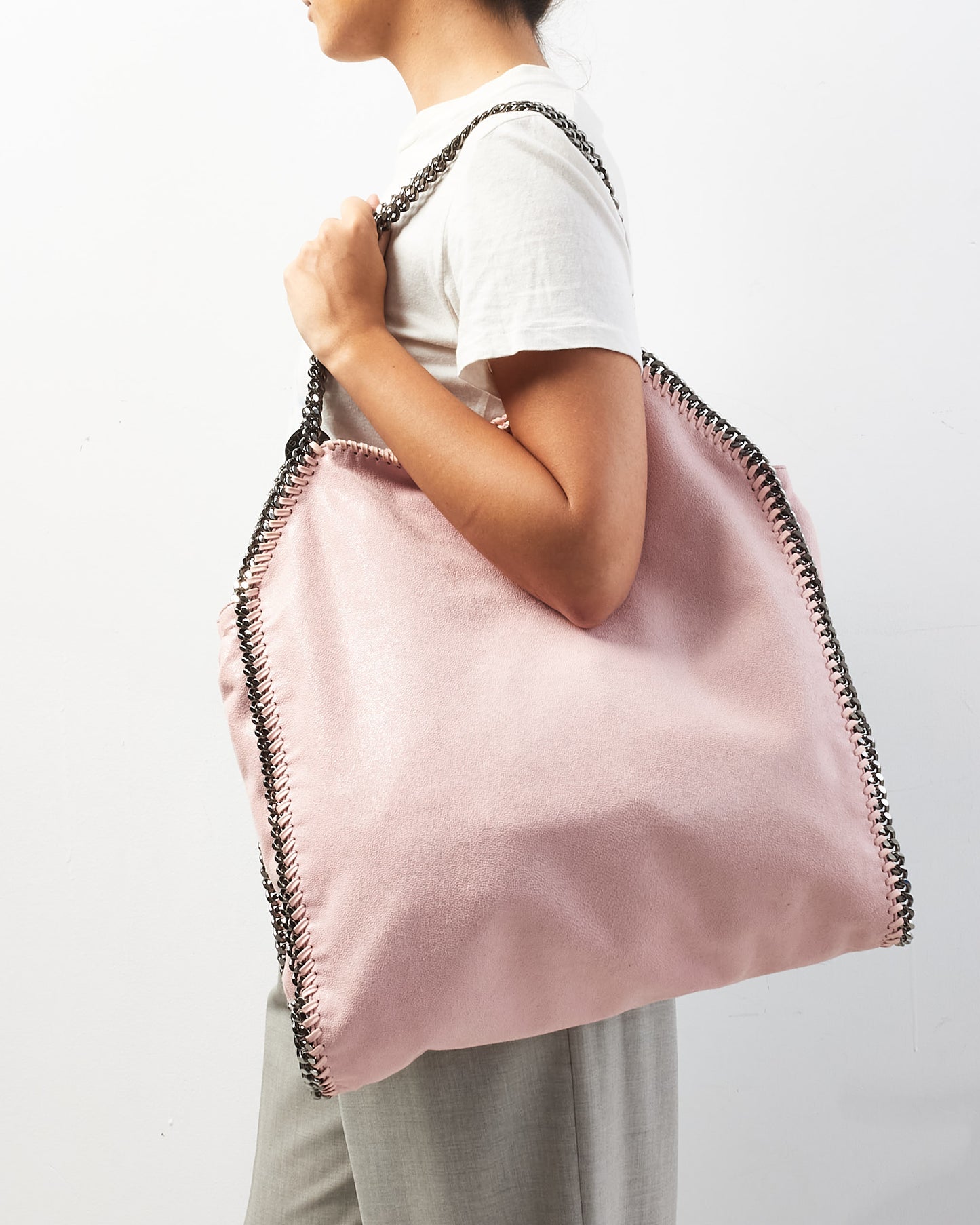 Stella McCartney Pink Faux Suede Falabella Fold-Over Tote Bag