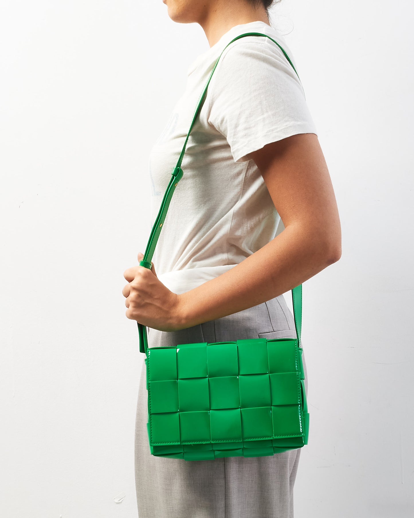 Bottega Veneta Parakeet Green Patent Leather Cassette Bag