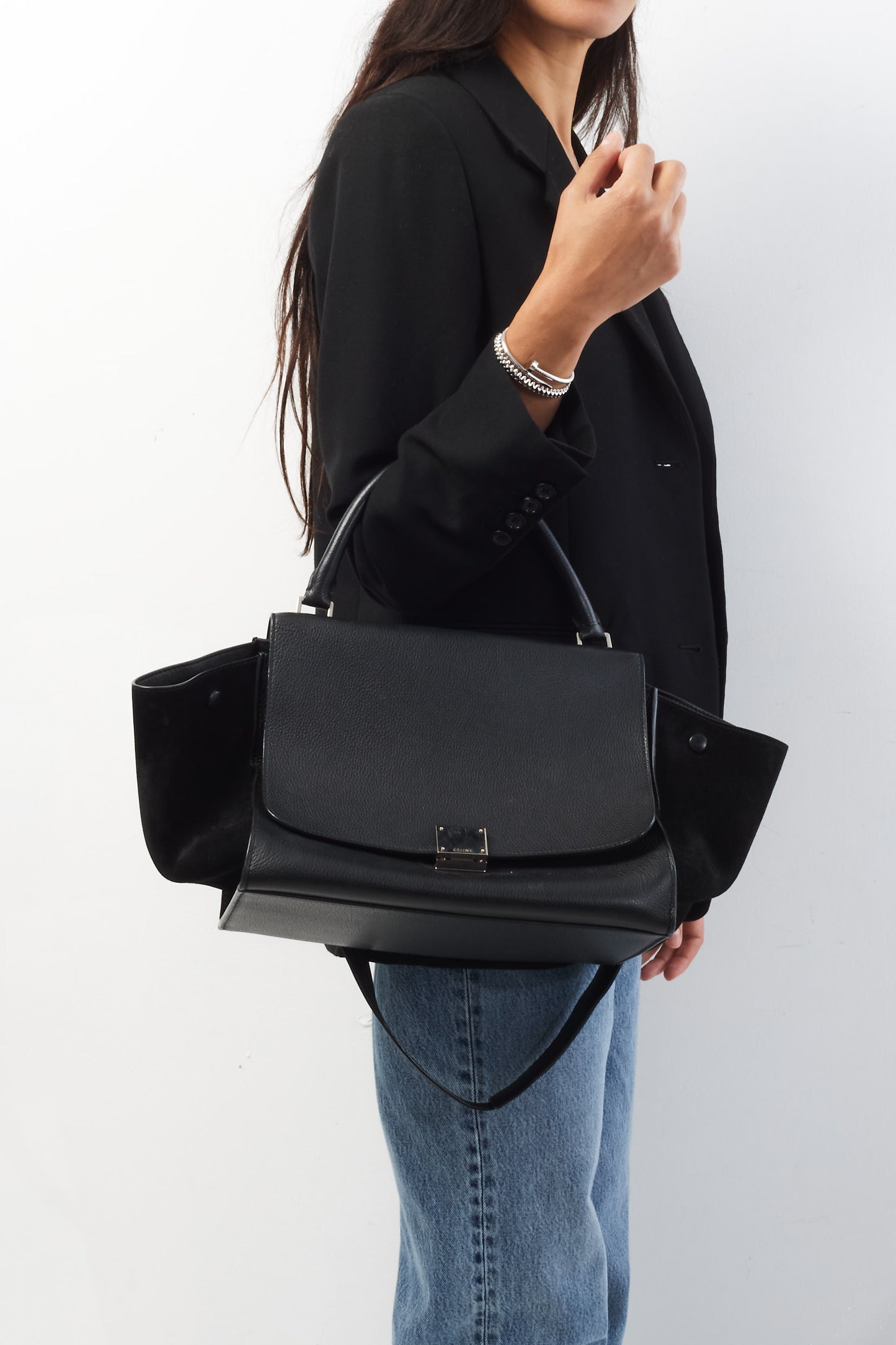 Celine Black Leather & Suede Trapeze Bag