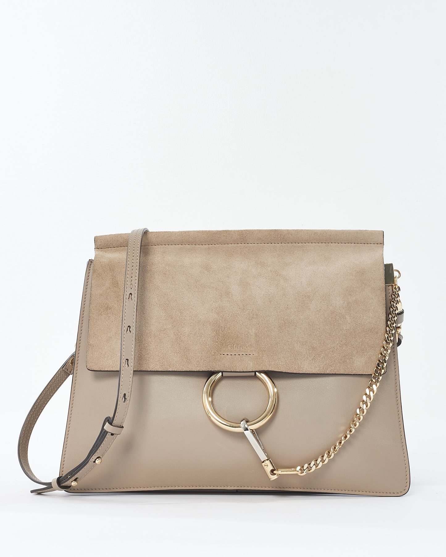 Chloé Taupe Suede & Leather Medium Faye Crossbody Bag