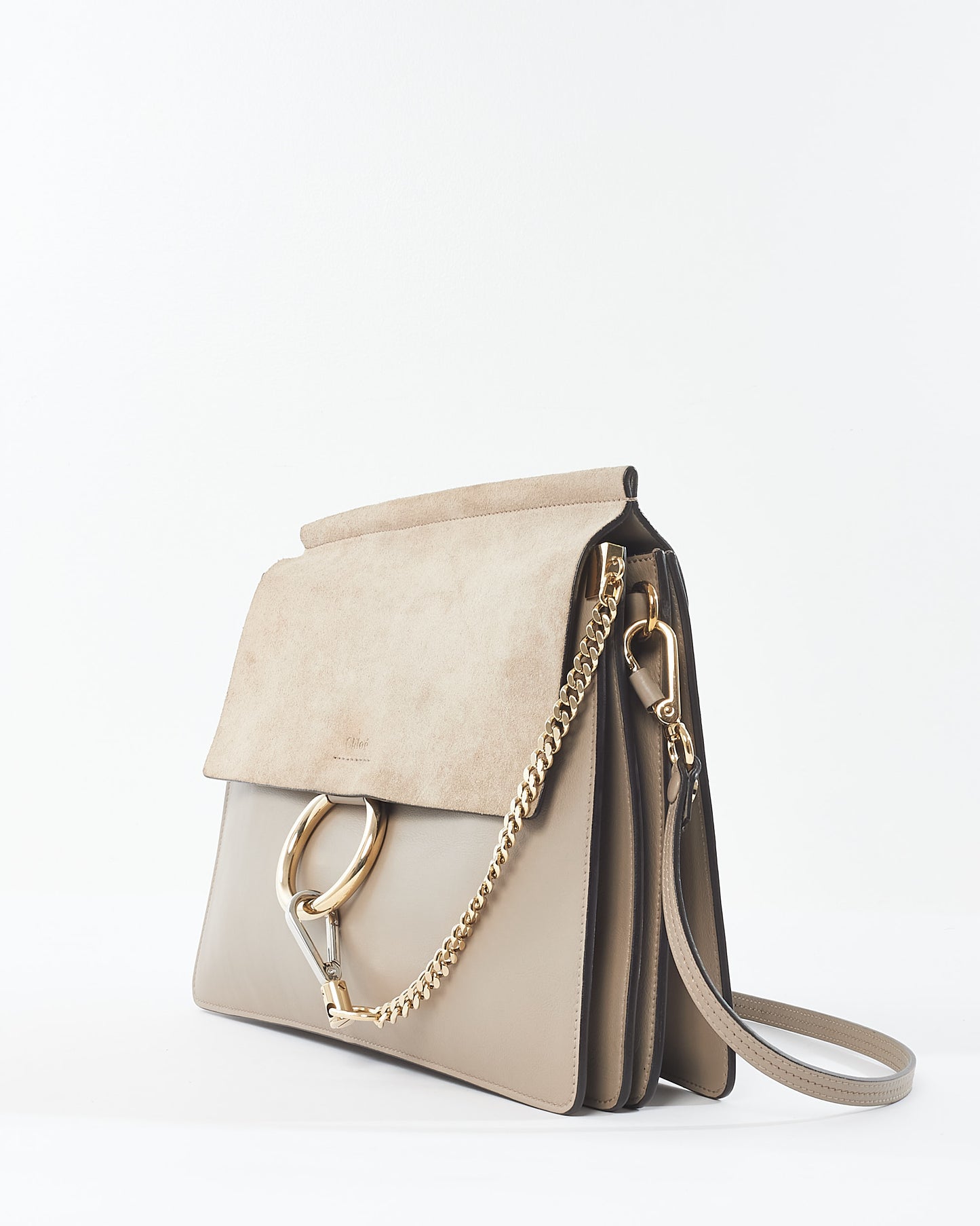 Chloé Taupe Suede & Leather Medium Faye Crossbody Bag