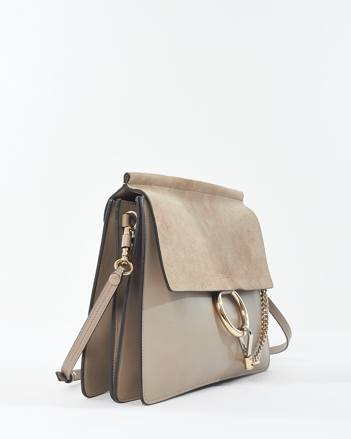 Chloé Taupe Suede & Leather Medium Faye Crossbody Bag