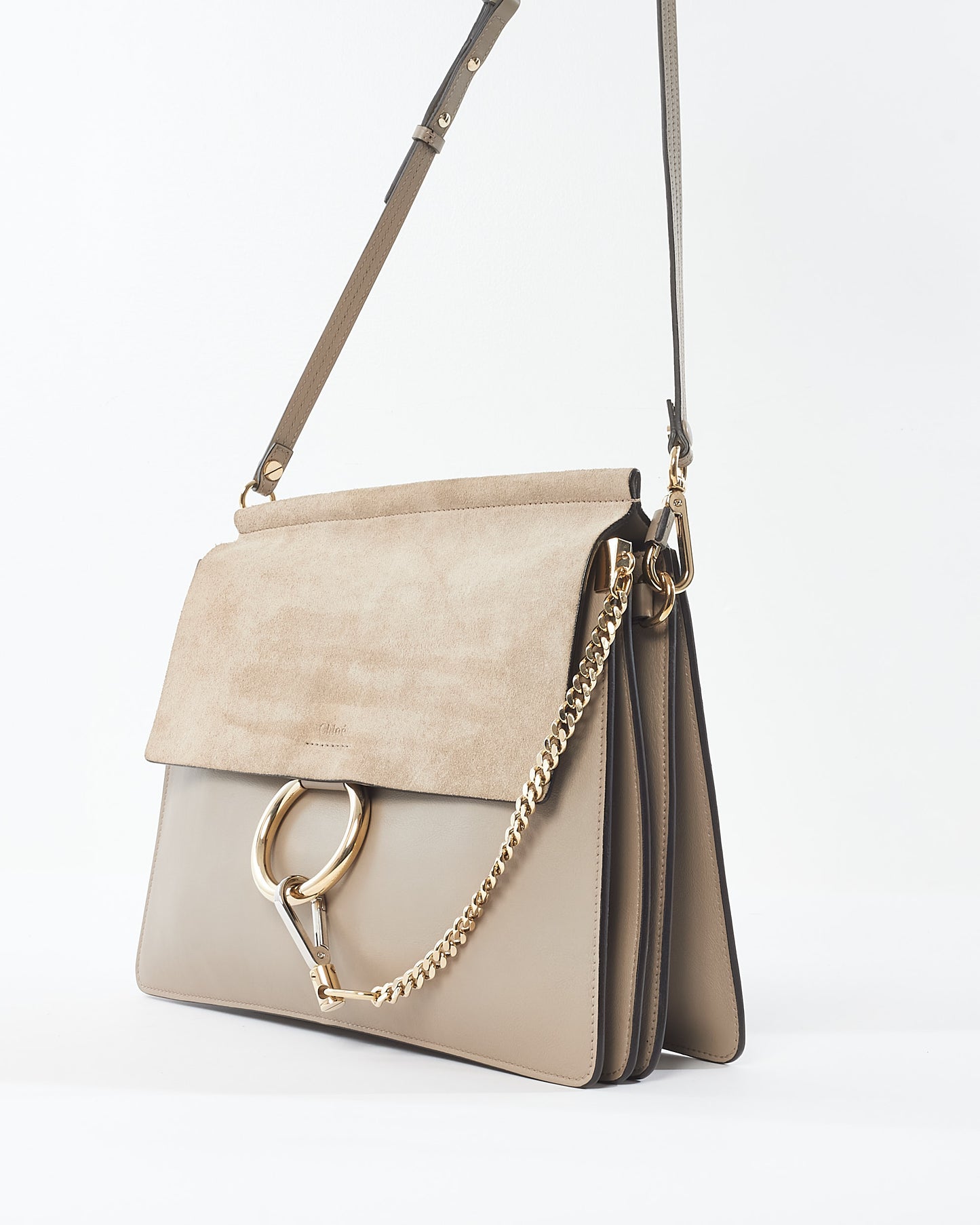 Chloé Taupe Suede & Leather Medium Faye Crossbody Bag