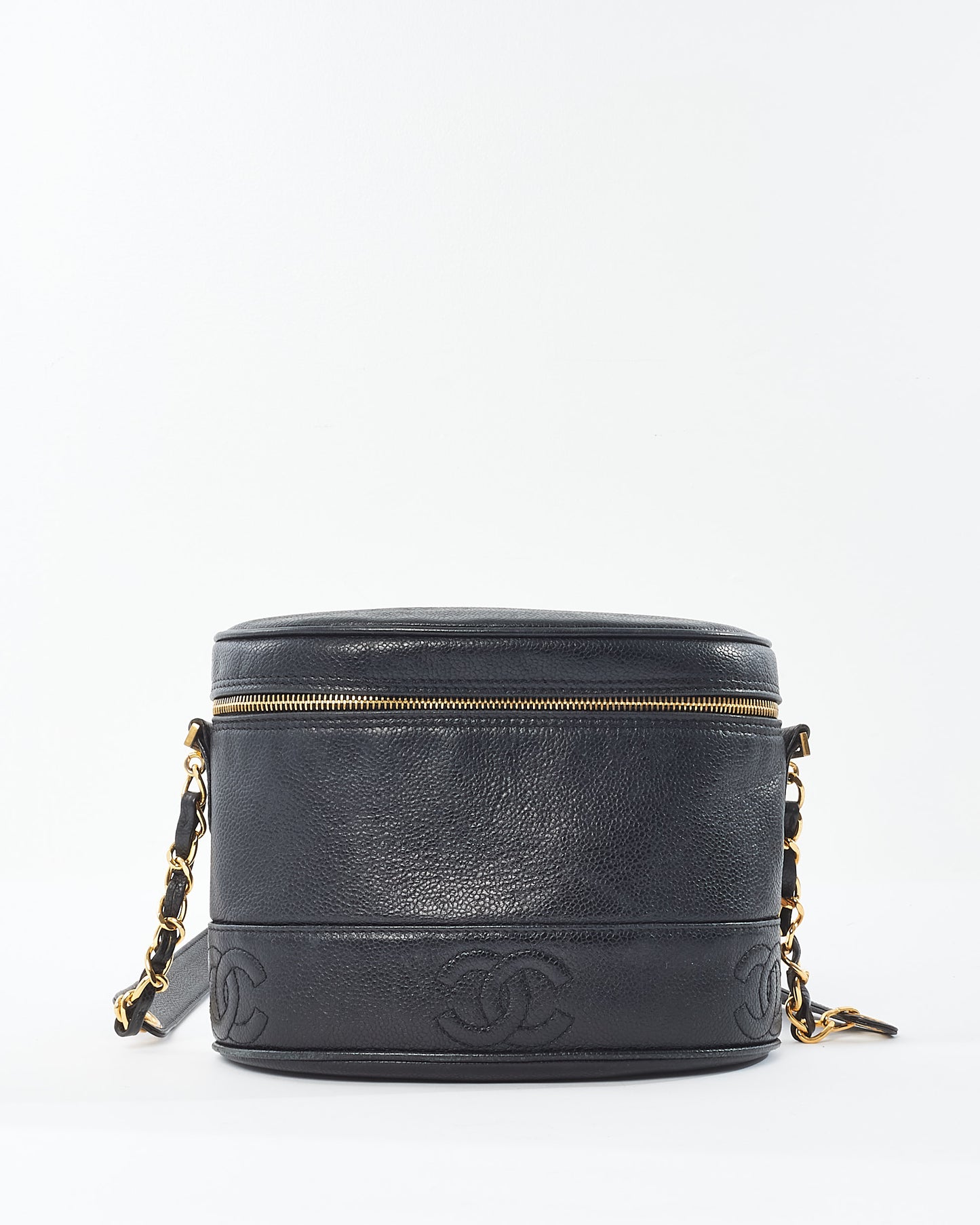 Chanel Vintage Black Leather Embossed Logo Crossbody Bag