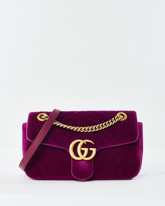 Gucci Purple Velvet Marmont Small Shoulder Bags