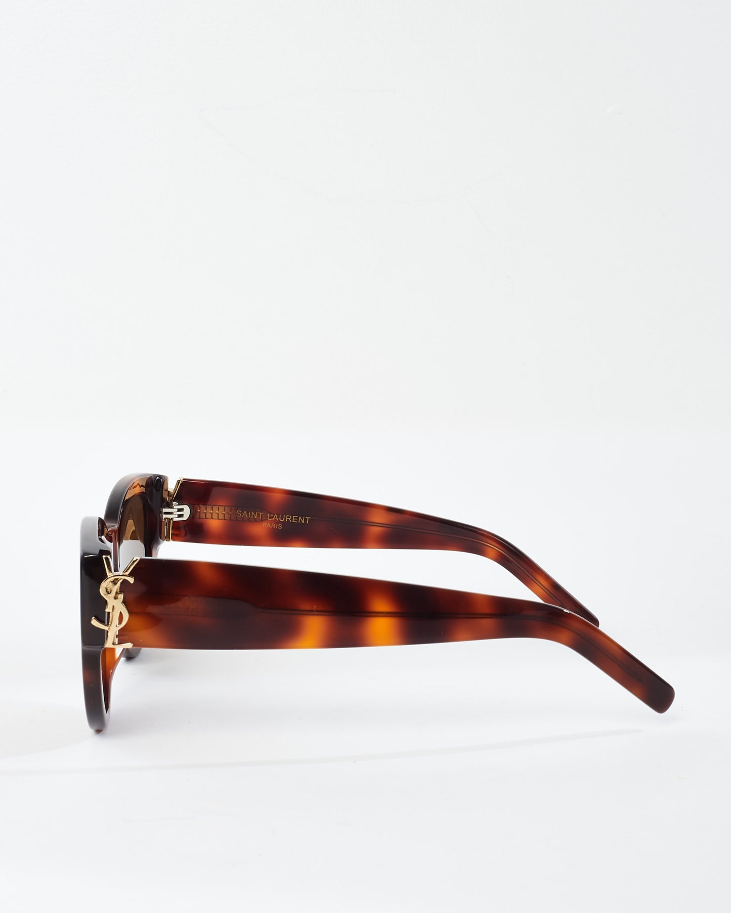 Saint Laurent Brown Tortoise Gold Logo Cat Eye Sunglasses